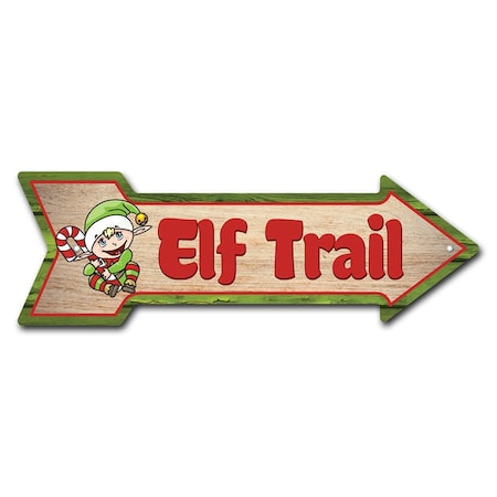 Elf Trail Arrow Sign Funny Home Decor 36in Wide